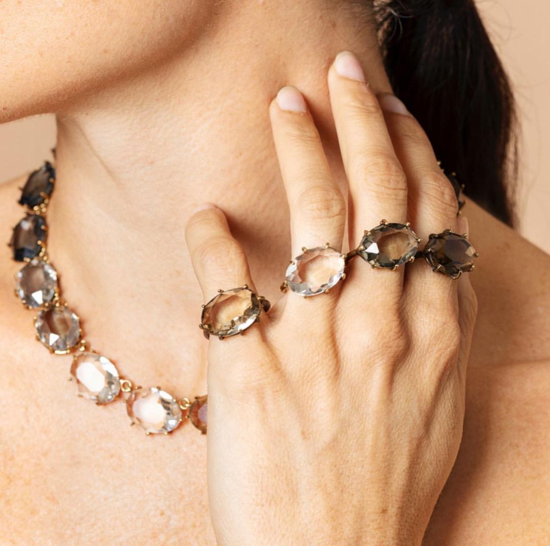 MANALI DESIGN-GERALDINE BREMER WEILL-BAGUE-AJUSTABLE-CRYSTAL DE BOHEME-PLAQUÉ OR FIN-LAITON-CRYSTAL