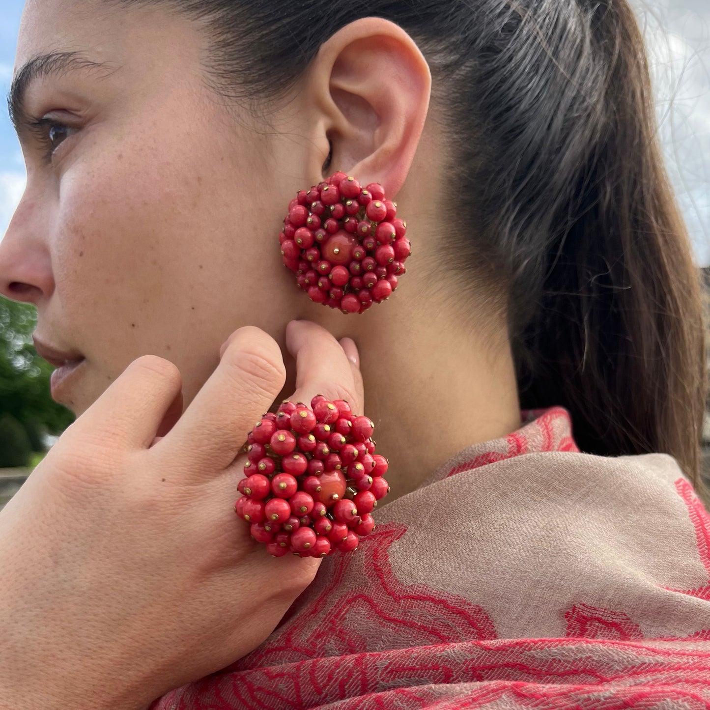 BOUCLES D'OREILLES-CLIPS-PERLES-ROUGE-ORIE