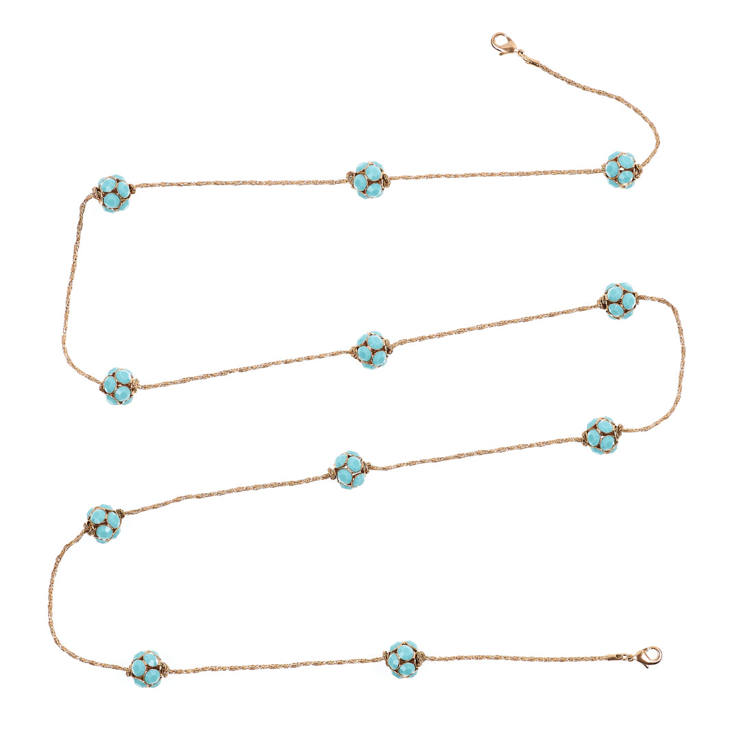 MANALI DESIGN-GERALDINE BREMER WEILL-SAUTOIR-TURQUOISE—STRASS SWAROVSKI-PLAQUÉ OR-BIRGIT