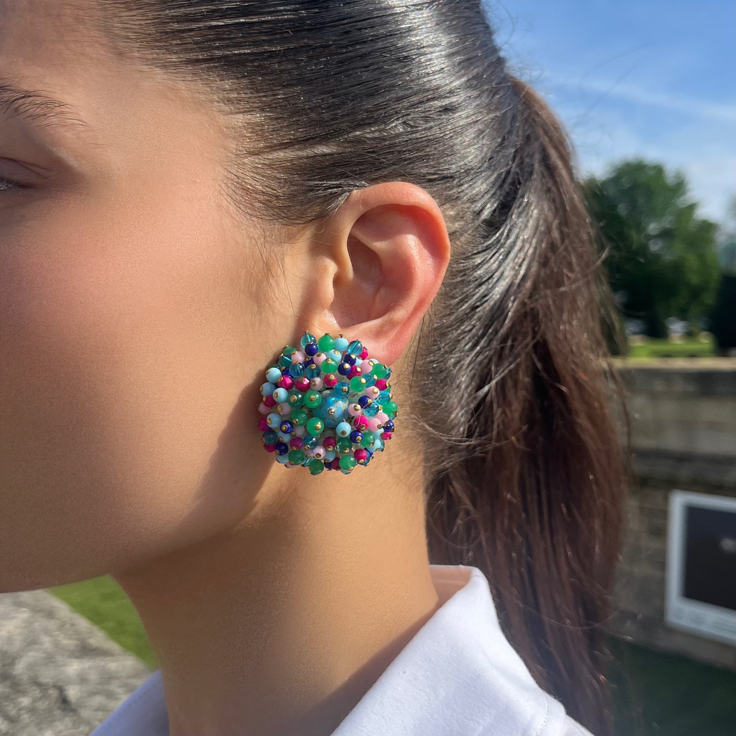 BOUCLES D'OREILLES-CLIPS-MULTICOLORE-PERLES-ORIE