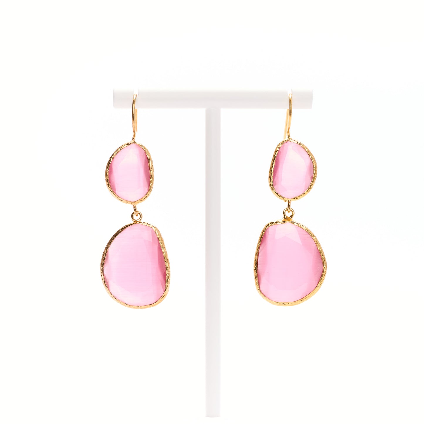 MANALI DESIGN-GERALDINE BREMER WEILL-BOUCLE D’OREILLE-PERCÉES-PENDANTES-LONG ROND-OEIL DE CHAT-ROSE-PLAQUÉ OR FIN-LAITON-TIGE HYPOALLERGÉNIQUE-MARIA