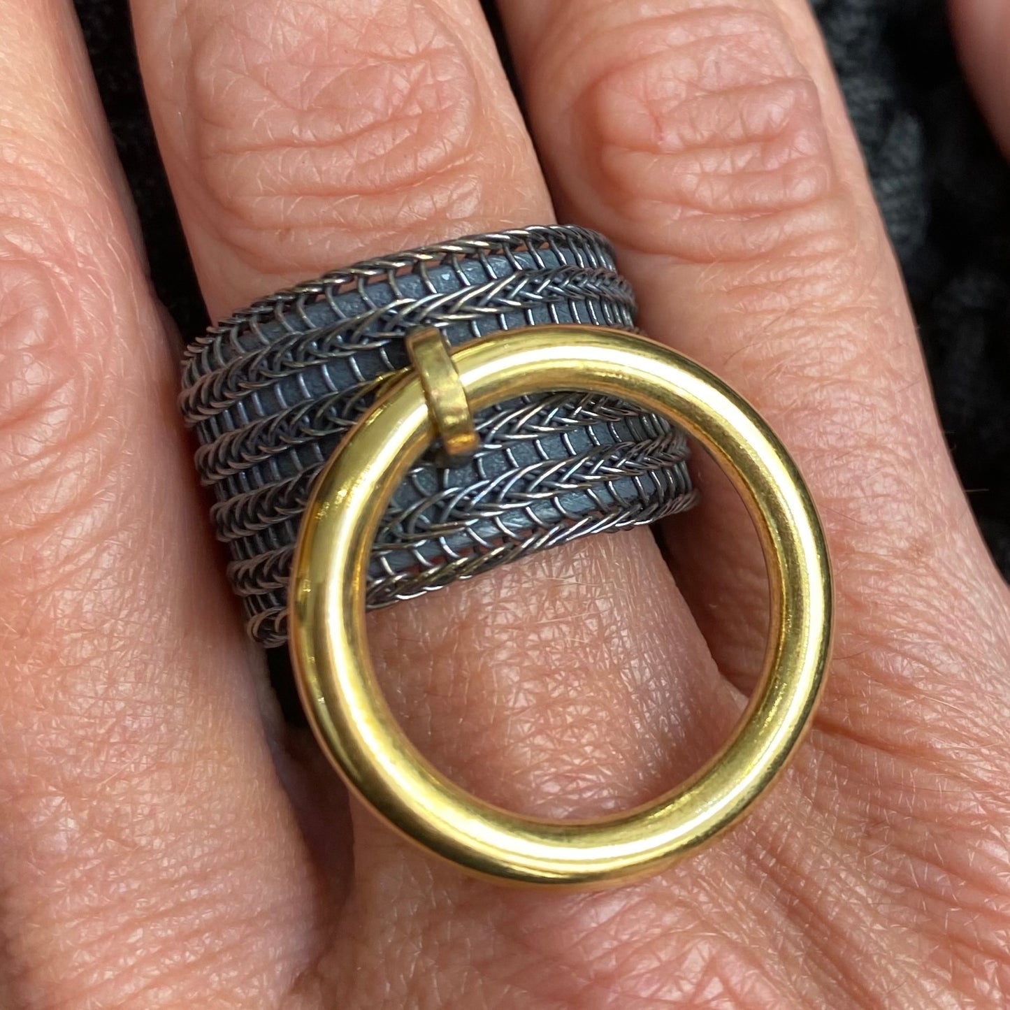 MANALI DESIGN-GÉRALDINE BREMER WEILL-BAGUE-LAITON TISSÉ-PLAQUÉ OR-ARGENTÉ-DORÉ-NON AJUSTABLE-MIMOSA