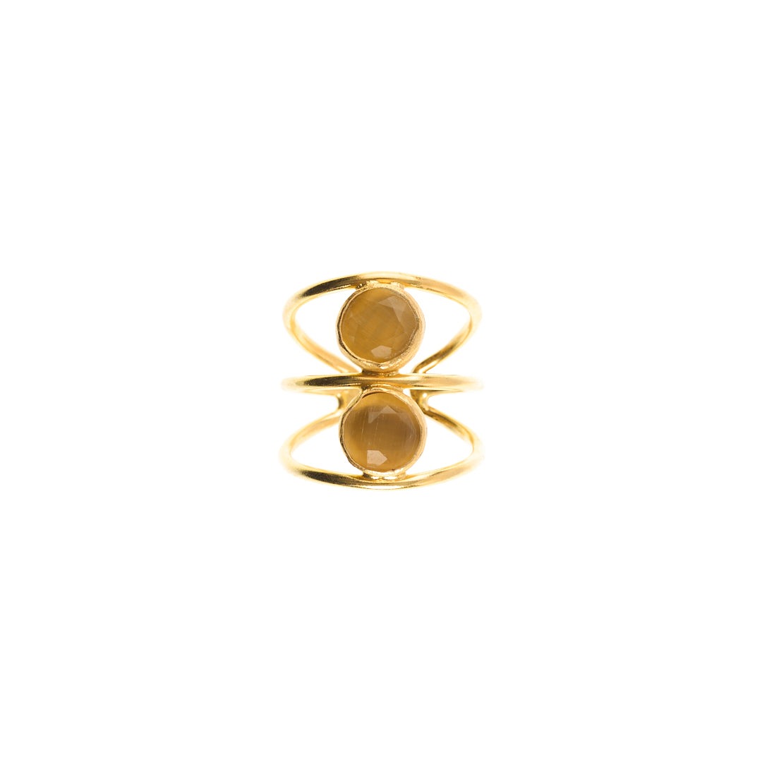 MANALI DESIGN-GERALDINE WEILL-ROND-JAUNE-LAITON PLAQUÉ OR-OEIL DE CHAT-AJUSTABLE-MARISHA