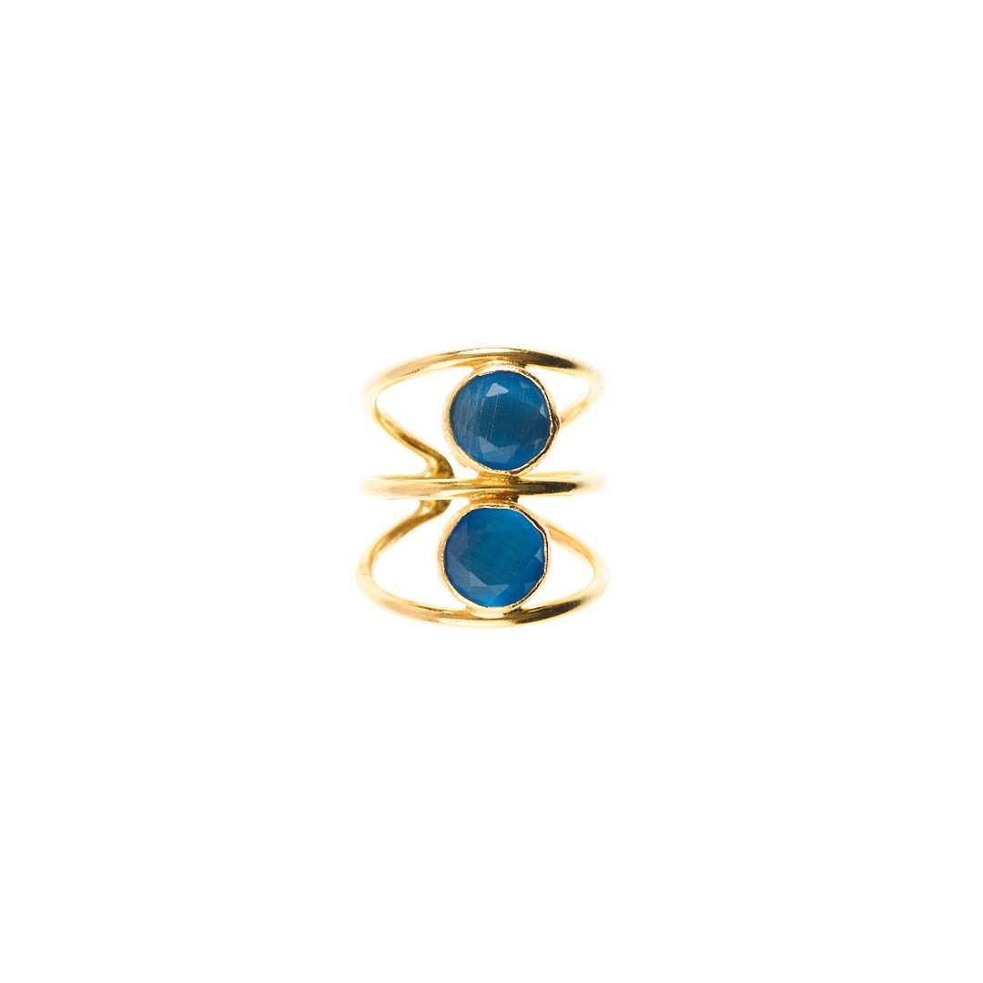 MANALI DESIGN-GERALDINE WEILL-ROND-BLEU-LAITON PLAQUÉ OR-OEIL DE CHAT-AJUSTABLE-MARISHA