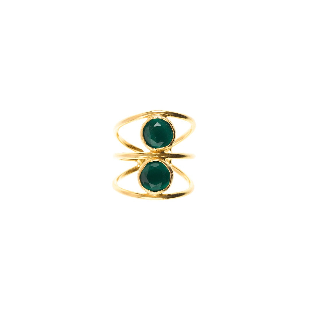 MANALI DESIGN-GERALDINE WEILL-ROND-VERT ÉMERAUDE-LAITON PLAQUÉ OR-OEIL DE CHAT-AJUSTABLE-MARISHA