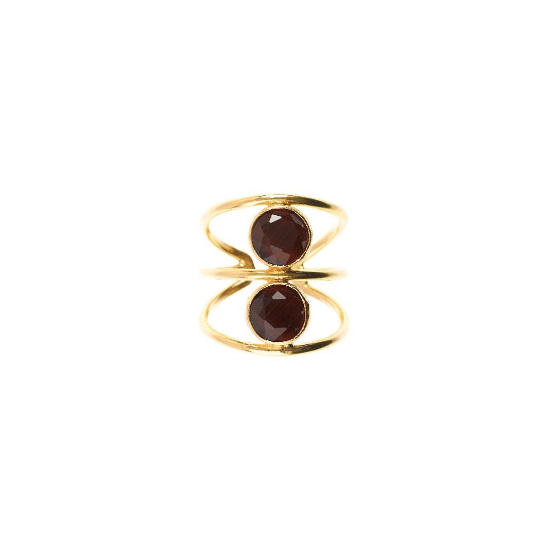 MANALI DESIGN-GERALDINE WEILL-ROND-BORDEAUX-LAITON PLAQUÉ OR-OEIL DE CHAT-AJUSTABLE-MARISHA