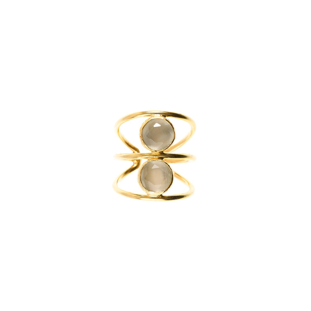 MANALI DESIGN-GERALDINE WEILL-ROND-BLANC ECRU-LAITON PLAQUÉ OR-OEIL DE CHAT-AJUSTABLE-MARISHA