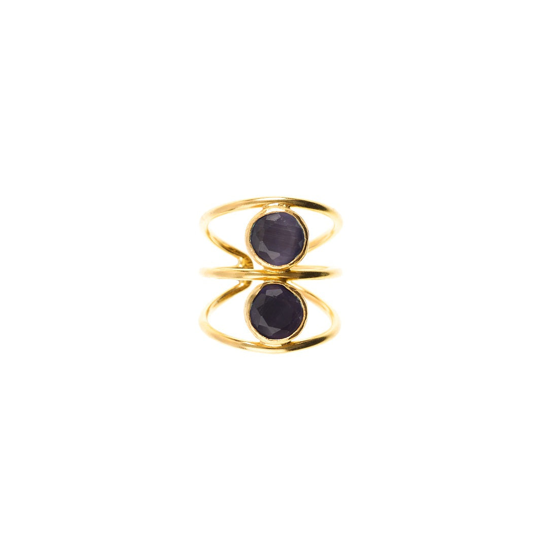 MANALI DESIGN-GERALDINE WEILL-ROND-VIOLET-LAITON PLAQUÉ OR-OEIL DE CHAT-AJUSTABLE-MARISHA