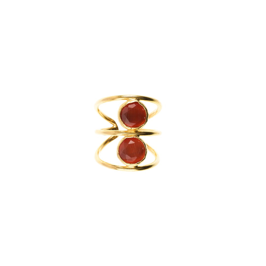 MANALI DESIGN-GERALDINE WEILL-ROND-ORANGE-LAITON PLAQUÉ OR-OEIL DE CHAT-AJUSTABLE-MARISHA
