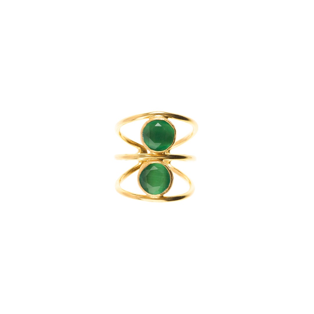 MANALI DESIGN-GERALDINE WEILL-ROND-VERT-LAITON PLAQUÉ OR-OEIL DE CHAT-AJUSTABLE-MARISHA
