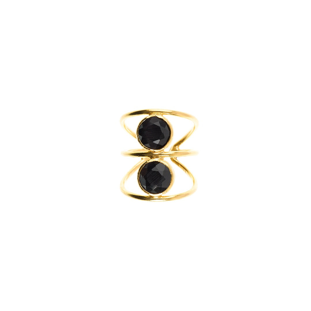 MANALI DESIGN-GERALDINE WEILL-ROND-NOIR-LAITON PLAQUÉ OR-OEIL DE CHAT-AJUSTABLE-MARISHA