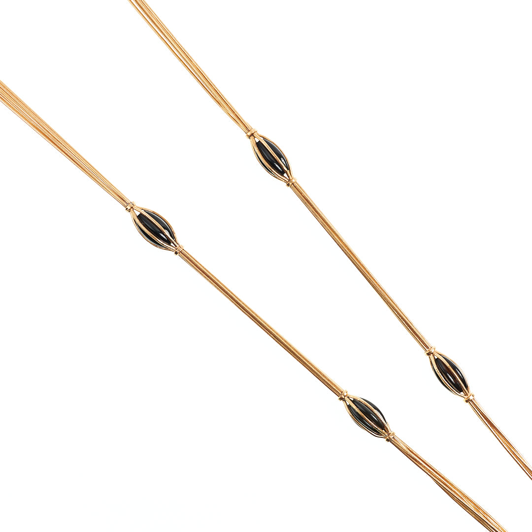 MANALI DESIGN-GERALDINE BREMER WEILL-SAUTOIR-BICOLORE-NOIR-LAITON-PLAQUÉ OR-BINETA