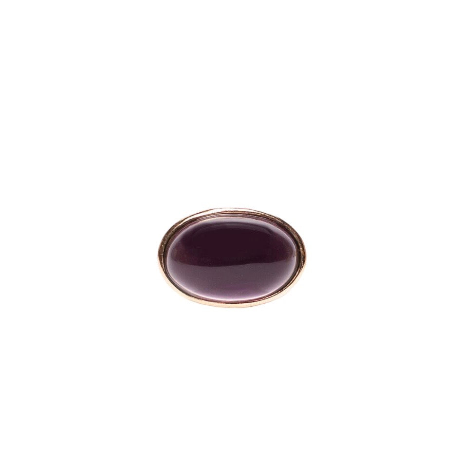 MANALI DESIGN-GERALDINE BREMER WEILL-BAGUE-AJUSTABLE-OVALE-PLAQUÉ A L’OR FIN-LAITON-OEIL DE CHAT-PRUNE-SASHA
