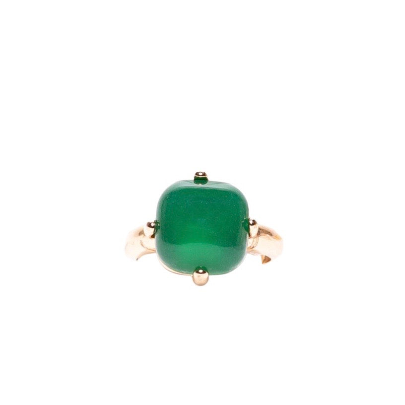 MANALI DESIGN-GERALDINE BREMER WEILL-BAGUE-AJUSTABLE-CARRÉ-PLAQUÉ A L’OR FIN-OEIL DE CHAT-VERT-SAPHIA