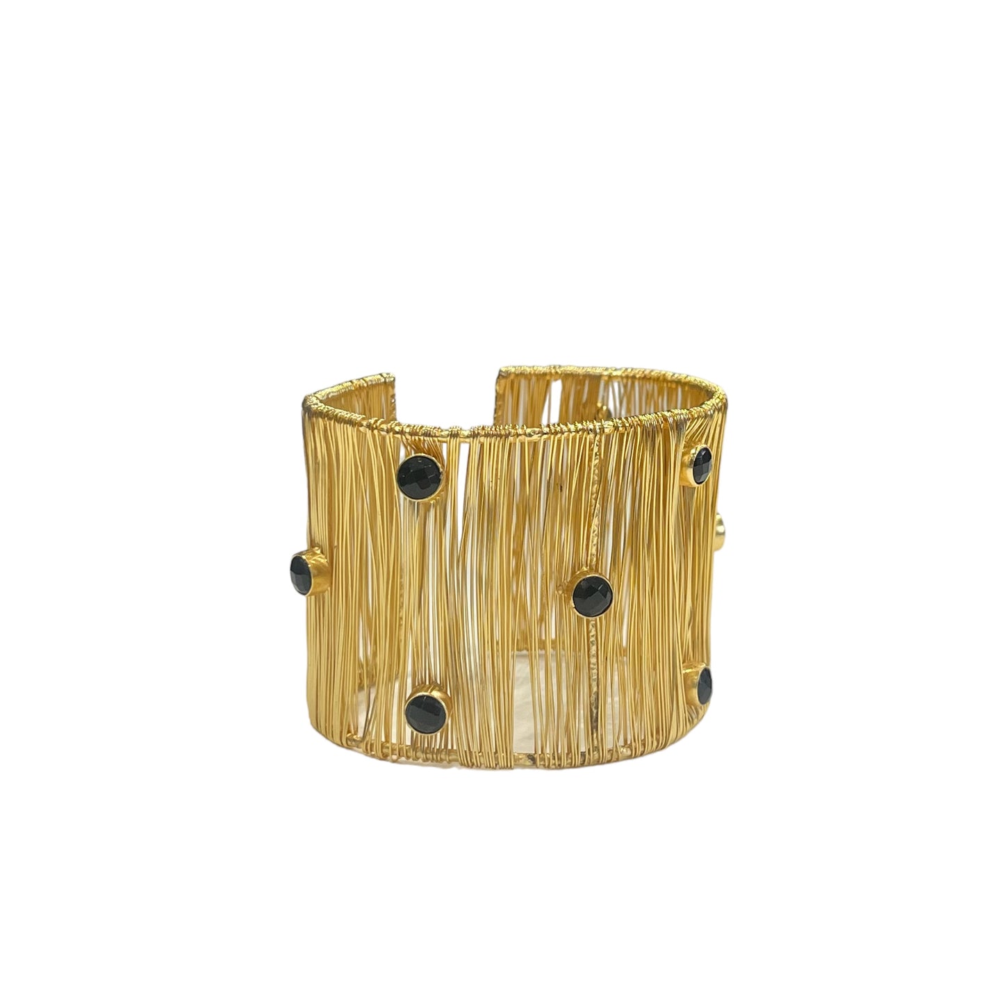MANALI DESIGN-GERALDINE BREMER WEILL-BRACELET-MANCHETTE-NOIR-LAITON PLAQUÉ OR-OEIL DE CHAT-MALO