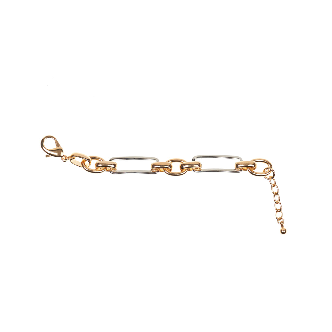 MANALI DESIGN-GERALDINE BREMER WEILL-BRACELET-MAILLON RECTANGULAIRE-CHAÎNE BICOLORE OR&ARGENT FIN-ANTOINETTE