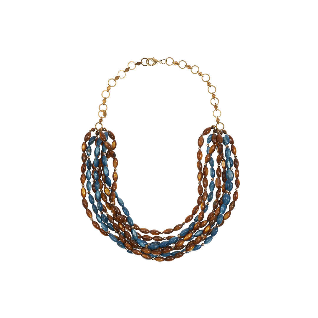 MANALI DESIGN-GERALDINE BREMER WEILL-RASDUCOU-BICOLORE-BLEU&BRUN-NACRE-CHAINE LAITON-MAERA