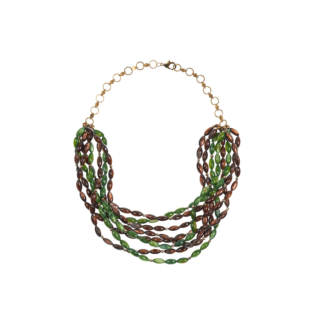 MANALI DESIGN-GERALDINE BREMER WEILL-RASDUCOU-BICOLORE-VERT&BRUN-NACRE-CHAINE LAITON-MAERA