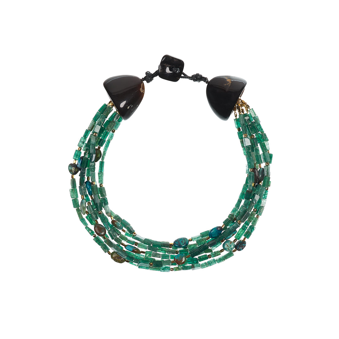 MANALI DESIGN-GERALDINE BREMER WEILL-RASDUCOU-VERT AGATE-PIERRES SEMI-PRÉCIEUSES-FERMOIR EN OS-MAILICE