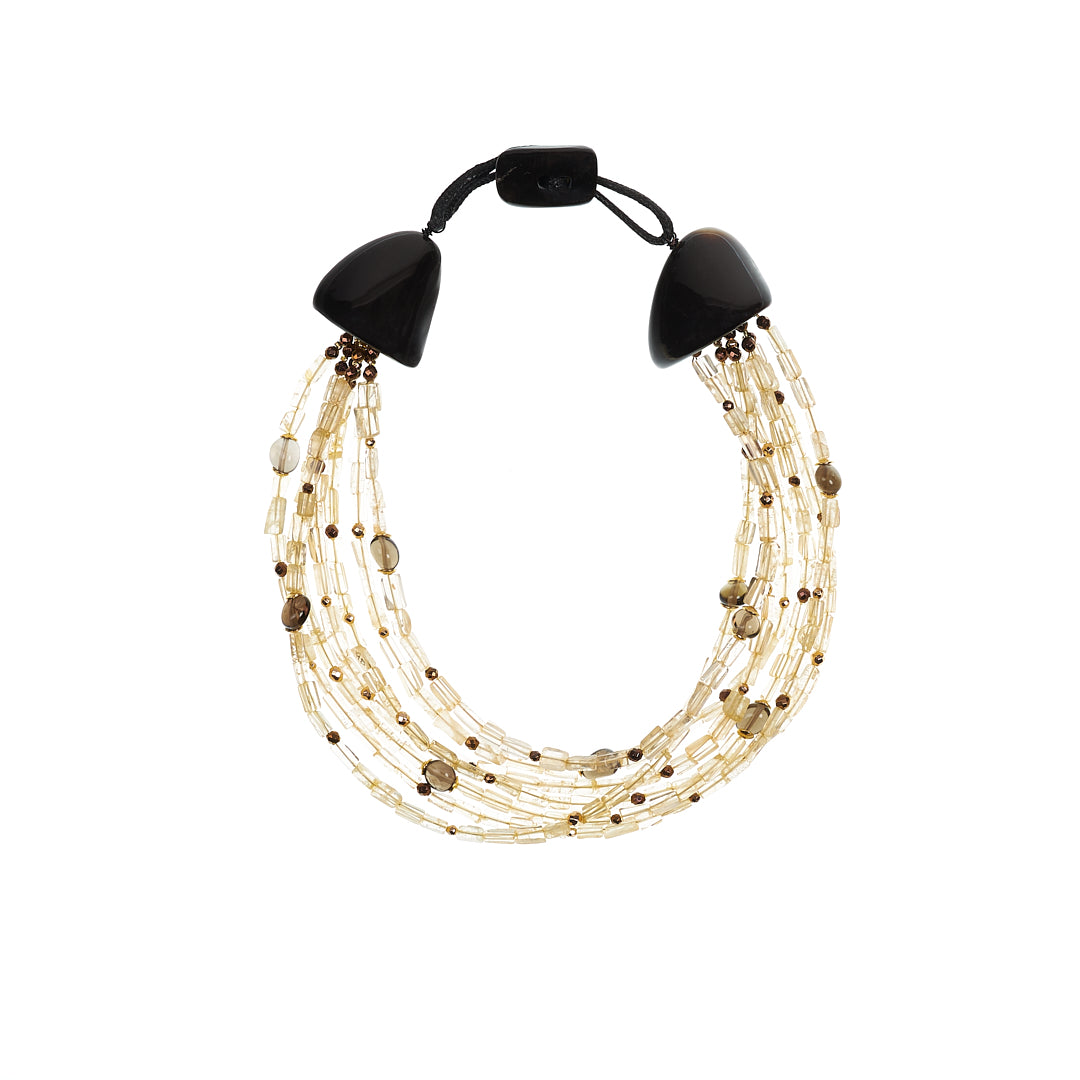 MANALI DESIGN-GERALDINE BREMER WEILL-RASDUCOU-JAUNE CITRINE-PIERRES SEMI-PRÉCIEUSES-FERMOIR EN OS-MAILICE