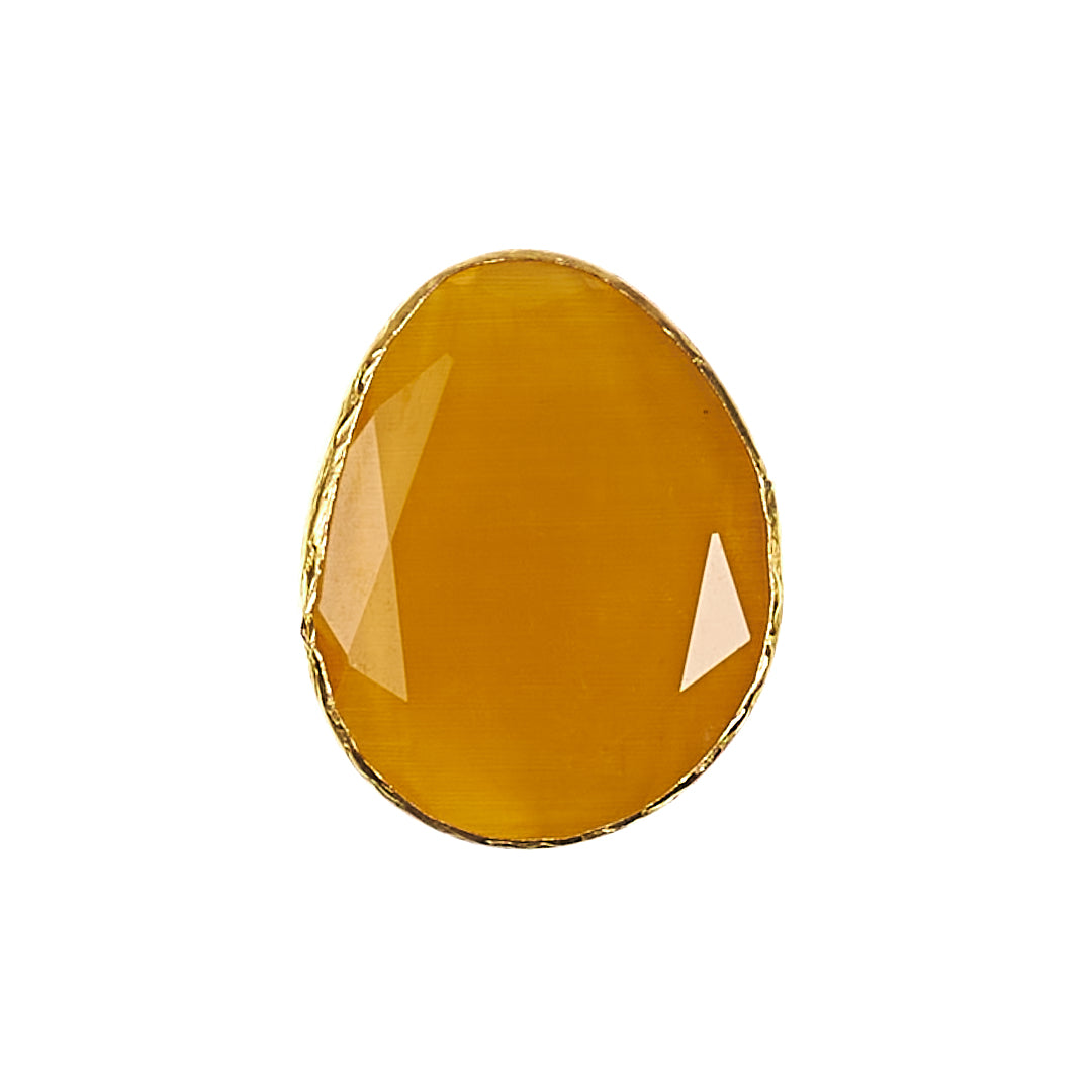 MANALI DESIGN-GERALDINE BREMER WEILL-BAGUE-AJUSTABLE-TAILLE S&M-JAUNE-OEIL DE CHAT-PLAQUÉ OR FIN-LAITON-MACAIRE