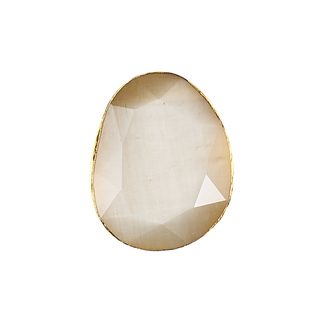 MANALI DESIGN-GERALDINE BREMER WEILL-BAGUE-AJUSTABLE-TAILLE S&M-ECRU-OEIL DE CHAT-PLAQUÉ OR FIN-LAITON-MACAIRE
