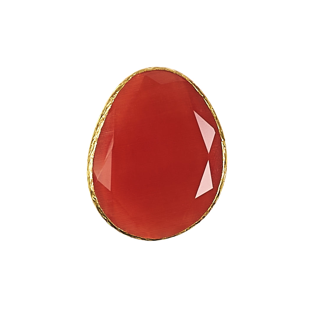 MACAIRE-MANALI DESIGN-GERALDINE BREMER WEILL-BAGUE-AJUSTABLE-TAILLE S&M-OEIL DE CHAT-PLAQUÉ OR FIN-LAITON-ORANGE SANGUINE