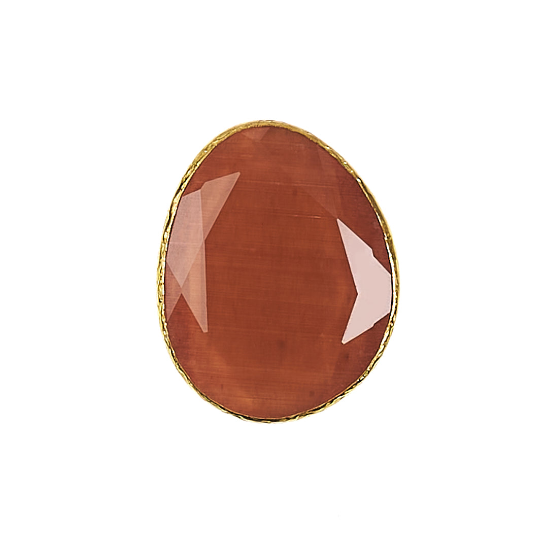 MANALI DESIGN-GERALDINE BREMER WEILL-BAGUE-AJUSTABLE-TAILLE S&M-SAUMON-OEIL DE CHAT-PLAQUÉ OR FIN-LAITON-MACAIRE
