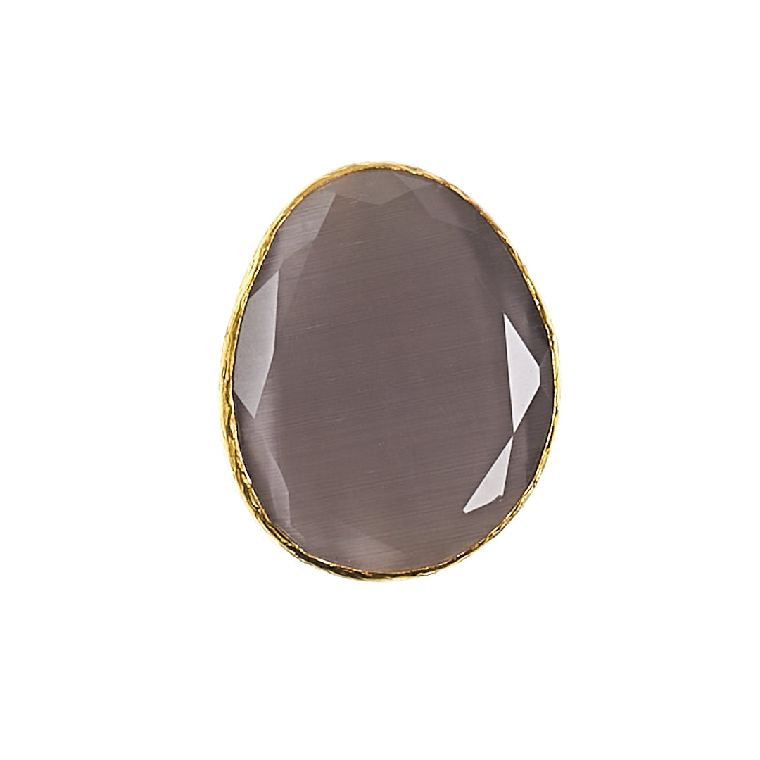 MANALI DESIGN-GERALDINE BREMER WEILL-BAGUE-AJUSTABLE-TAILLE S&M-GRIS-OEIL DE CHAT-PLAQUÉ OR FIN-LAITON-MACAIRE