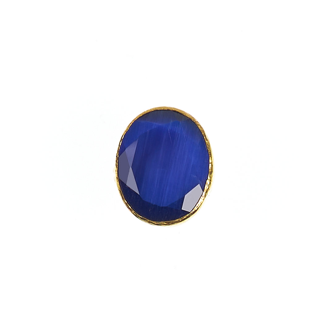 MANALI DESIGN-GERALDINE BREMER WEILL-BAGUE-AJUSTABLE-TAILLE S&M-BLEU MARINE-OEIL DE CHAT-PLAQUÉ OR FIN-LAITON-MADELON