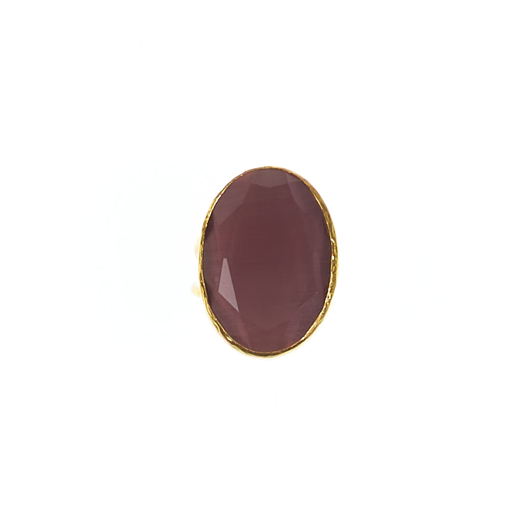MANALI DESIGN-GERALDINE BREMER WEILL-BAGUE-AJUSTABLE-TAILLE S&M-VIOLET-OEIL DE CHAT-PLAQUÉ OR FIN-LAITON-MADELON