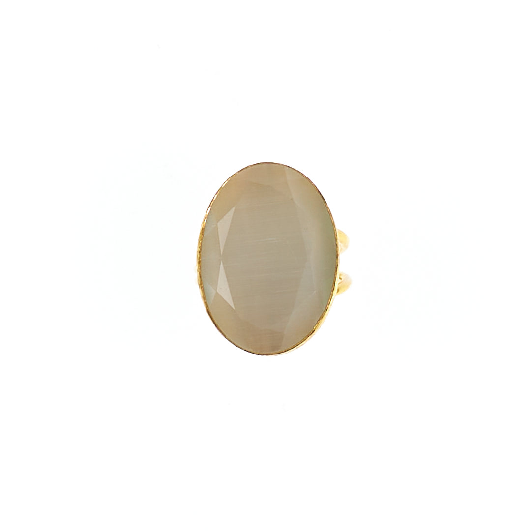 MANALI DESIGN-GERALDINE BREMER WEILL-BAGUE-AJUSTABLE-TAILLE S&M-ECRU-OEIL DE CHAT-PLAQUÉ OR FIN-LAITON-MADELON