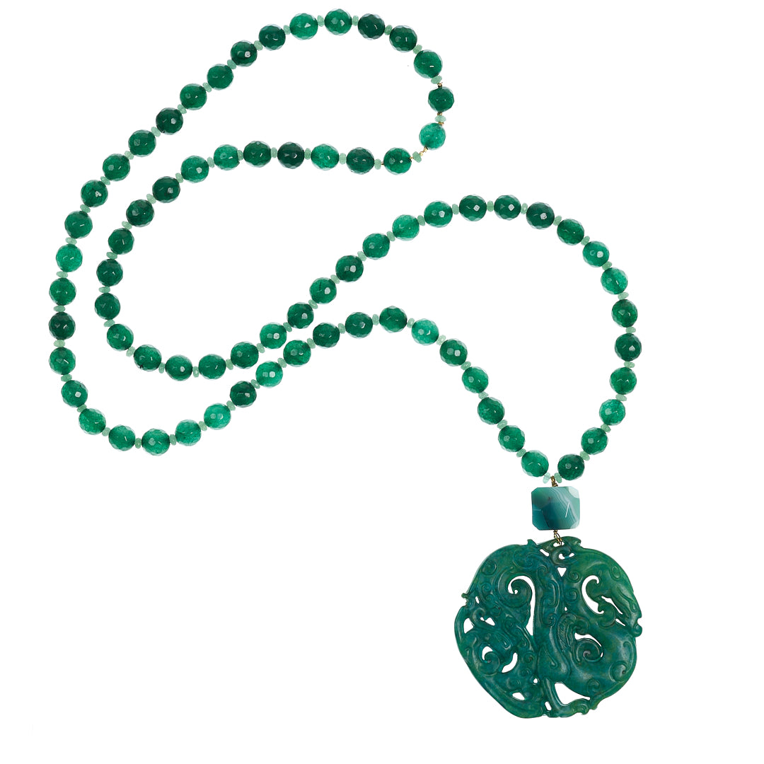 MANALI DESIGN-GERALDINE BREMER WEILL-SAUTOIR-VERT-ROND-PENDENTIF SERPENTINE-AGATE-HEMATITE-MAGDA