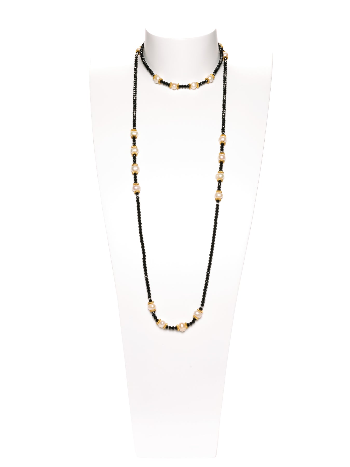 GERALDINE BREMER-WEILL - MANALI DESIGN - COLLIER - SAUTOIR - PERLES D'EAU DOUCE - CRISTAL - NOIR - BLANC