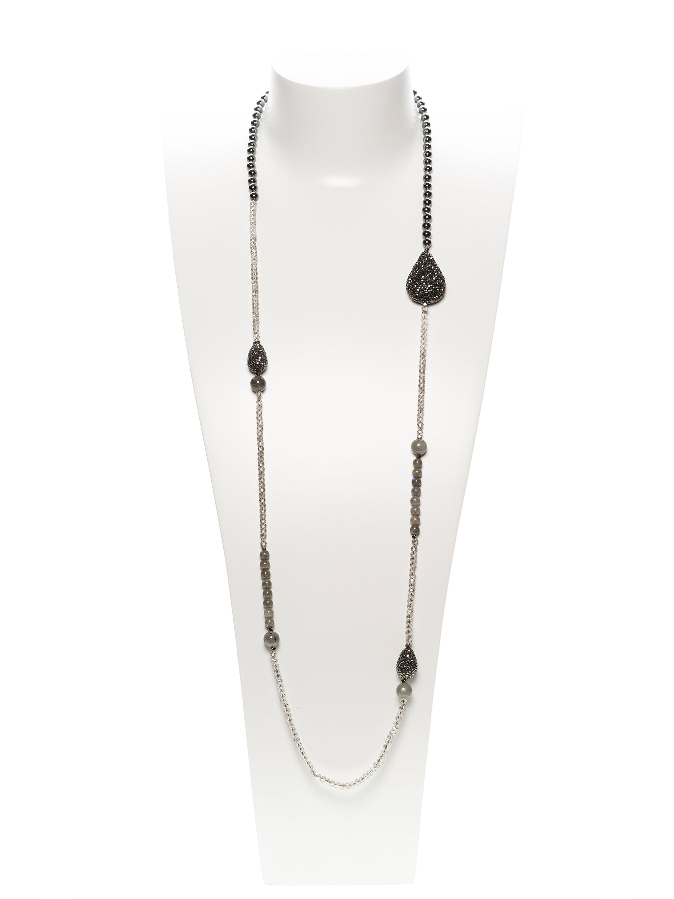 GERALDINE BREMER WEILL - MANALI DESIGN - COLLIER - SAUTOIR - SOIR - CRISTAL - AGATE - HEMATITE - STRASS - GRIS