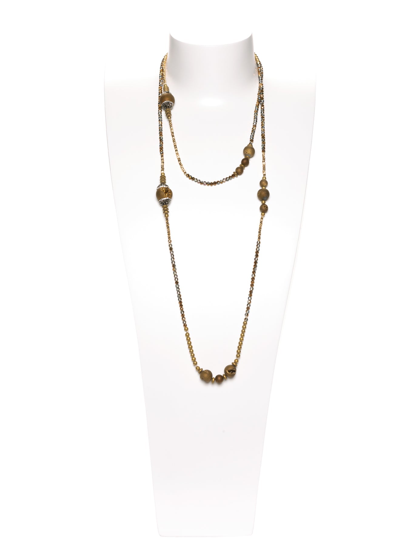 MANALI DESIGN-GERALDINE BREMER WEILL-COLLIERS-SAUTOIR-MULTI-RANGS-AGATE DRUZY-HÉMATITE-CRYSTAL-KAKI&OR-SABAH