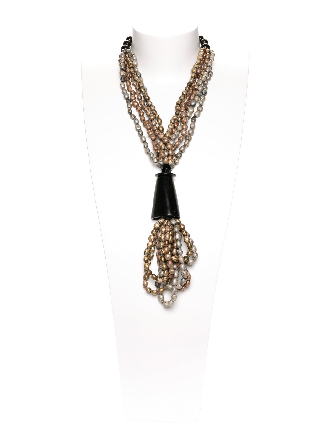GERALDINE BREMER-WEILL - MANALI DESIGN - COLLIER - MI-LONG - ETHNIQUE - CORNE - GRAINE DE PANIAS - BEIGE - GRIS - NOIR