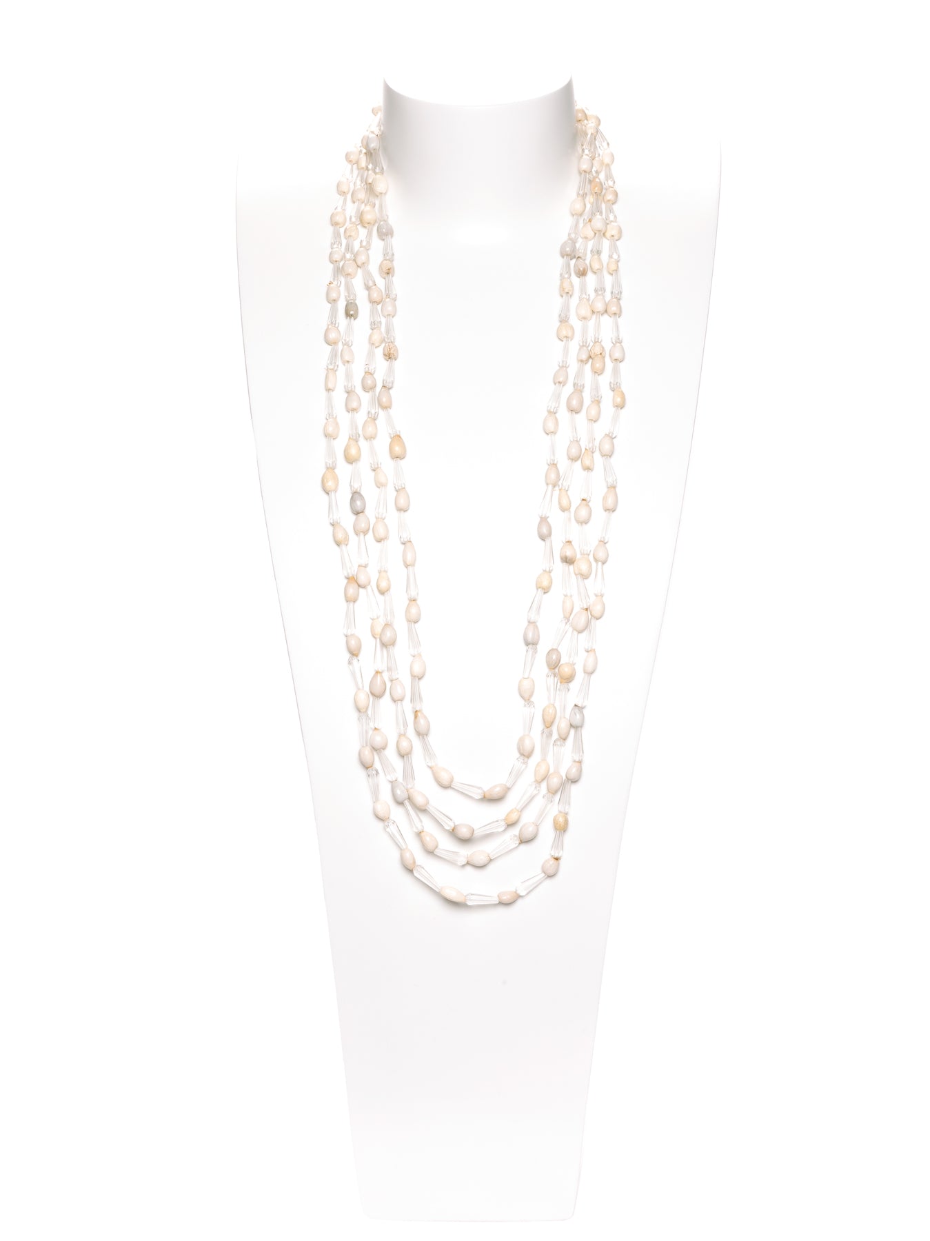 GERALDINE BREMER-WEILL - MANALI DESIGN - COLLIER - SAUTOIR - ETHNIQUE - CRISTAL - GRAINES DE PANIAS - BLANC