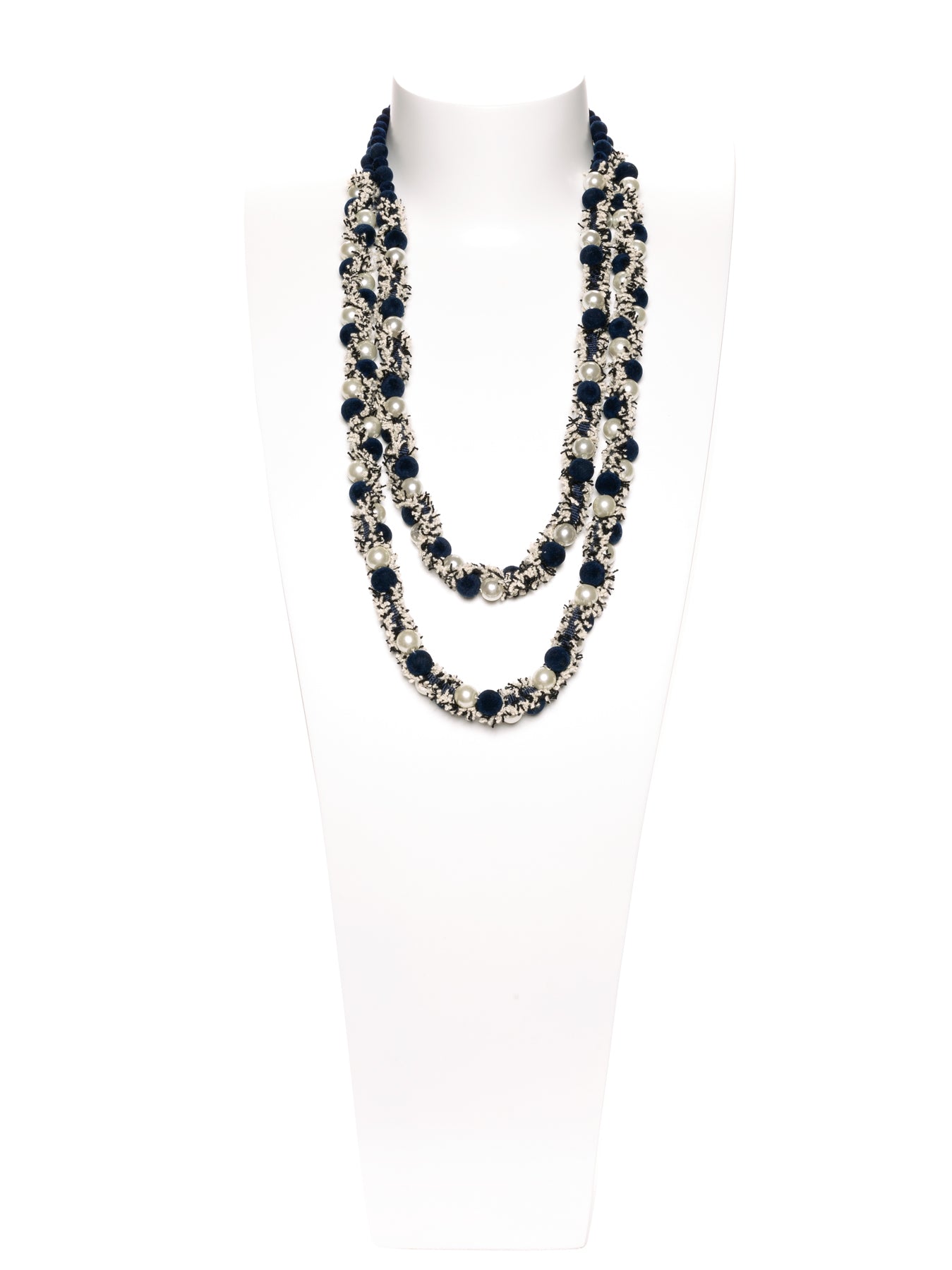 GERALDINE BREMER-WEILL - MANALI DESIGN - COLLIER - MI-LONG - VELOURS - PERLES - COTON - BLEU MARINE - BLEU
