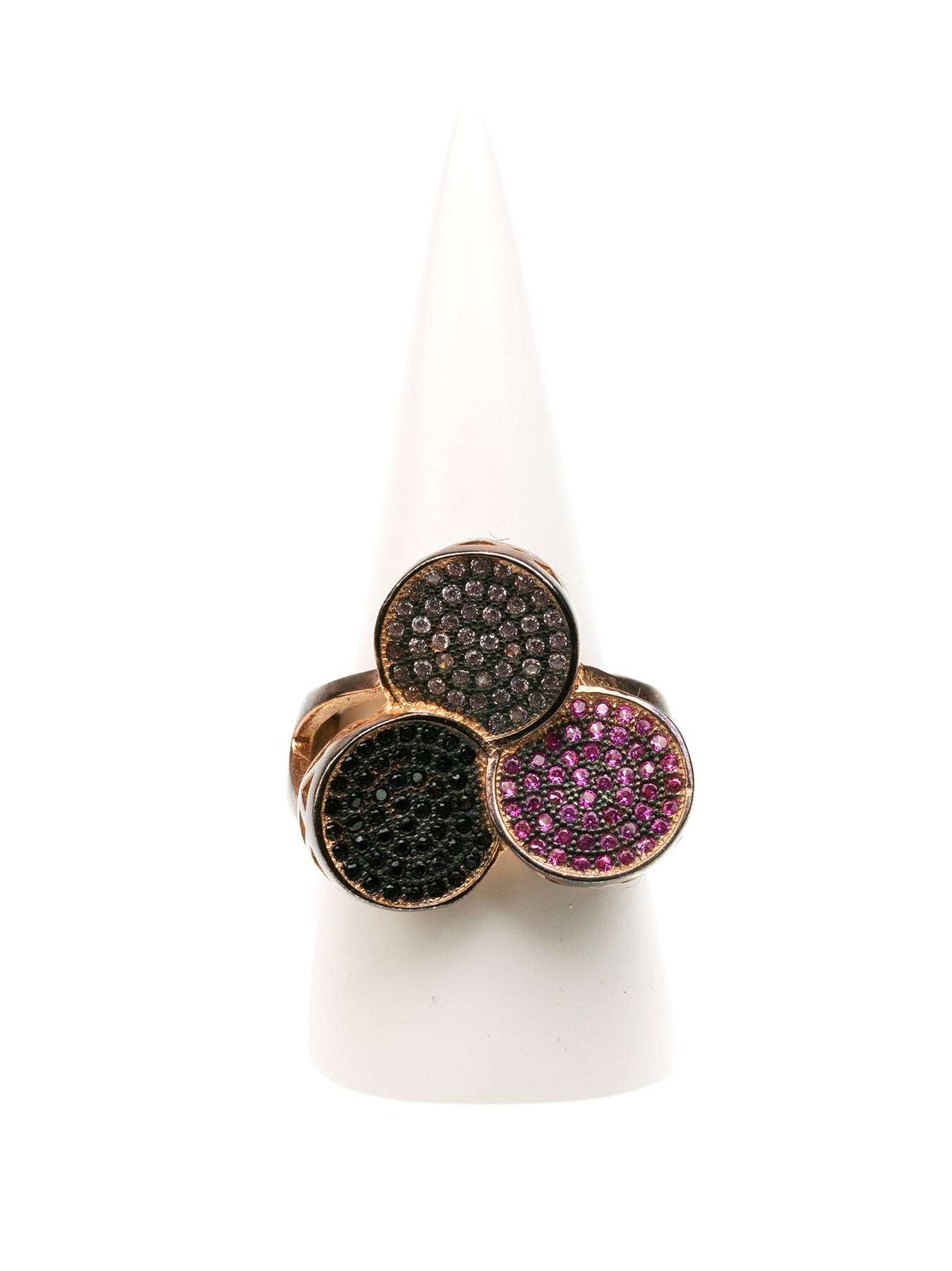MANALI DESIGN-GERALDINE BREMER WEILL-BAGUE-BOUQUET-RONDE ENCHEVÊTRÉ-PLAQUÉ A L’OR FIN ROSE-STRASS SWAROVSKI-OR ROSE&MULTICOLORE-PRESLEY