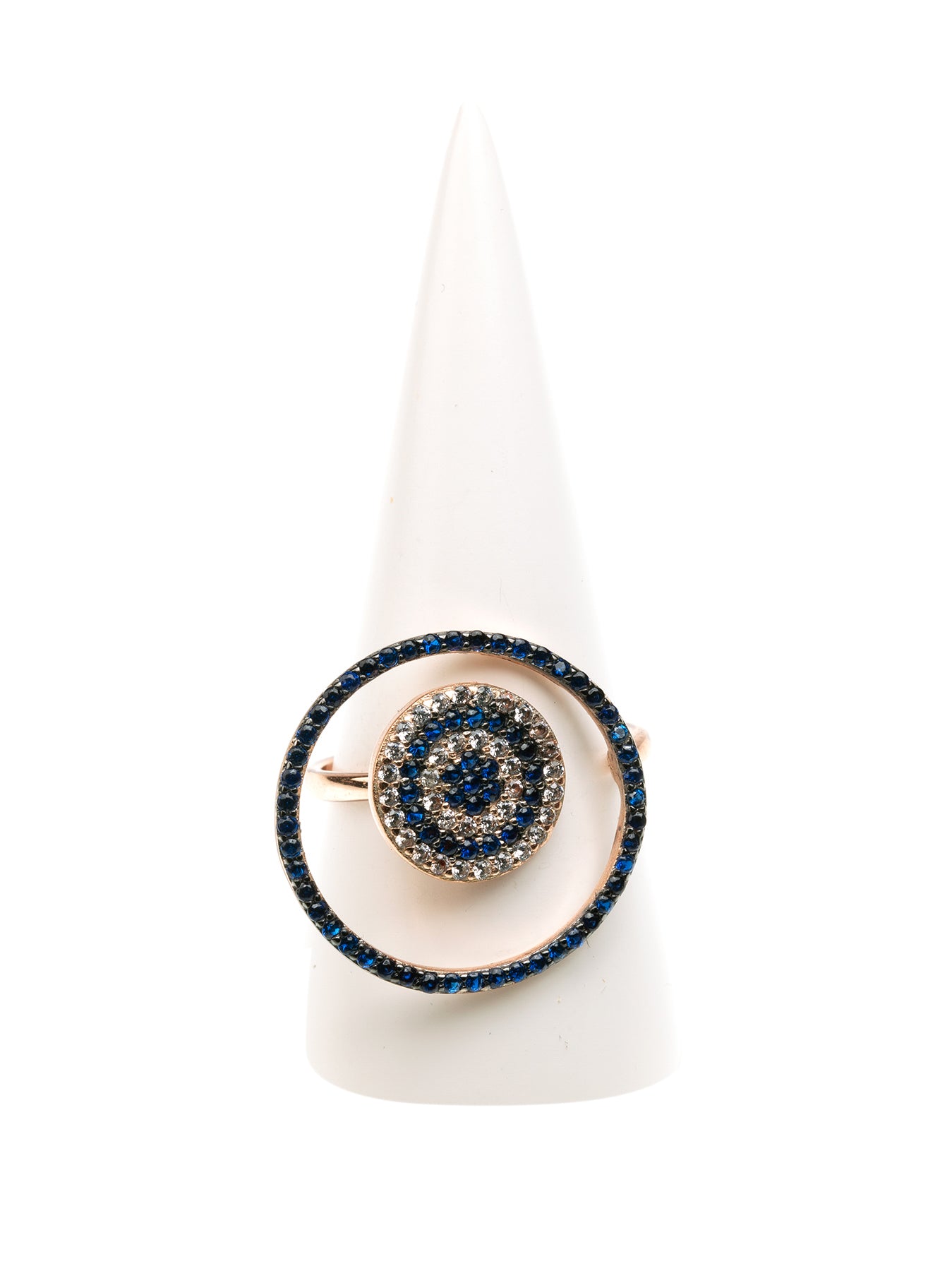 GERALDINE BREMER WEILL - MANALI DESIGN - BAGUES - NON AJUSTABLES - ORBITE- STRASS SWAROVSKI - PLAQUÉE OR ROSE - BLEU MARINE