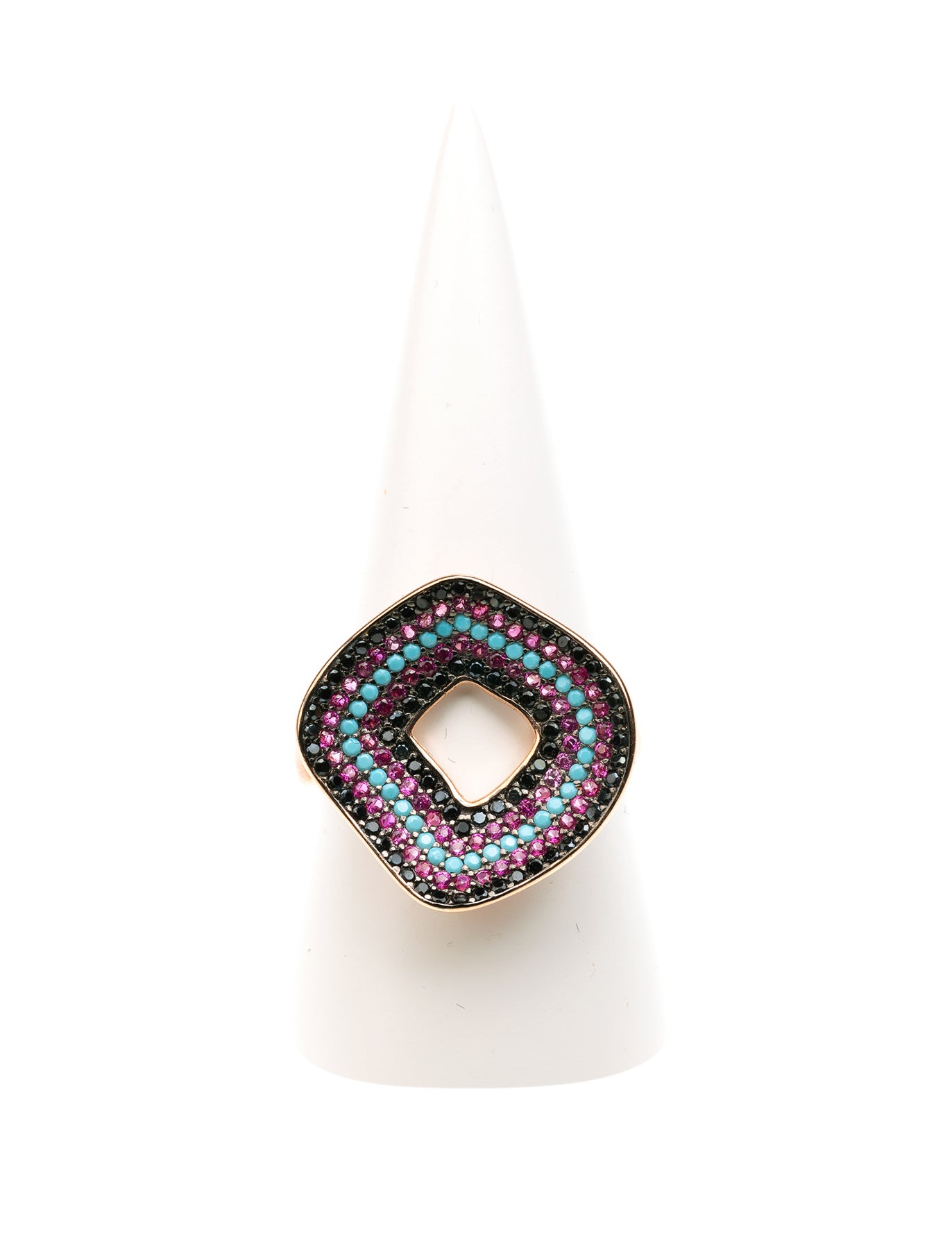 GERALDINE BREMER WEILL - MANALI DESIGN - BAGUES - NON AJUSTABLES - HEXAGONE - MULTICOLORE - STRASS SWAROVSKI - PLAQUÉ OR ROSE