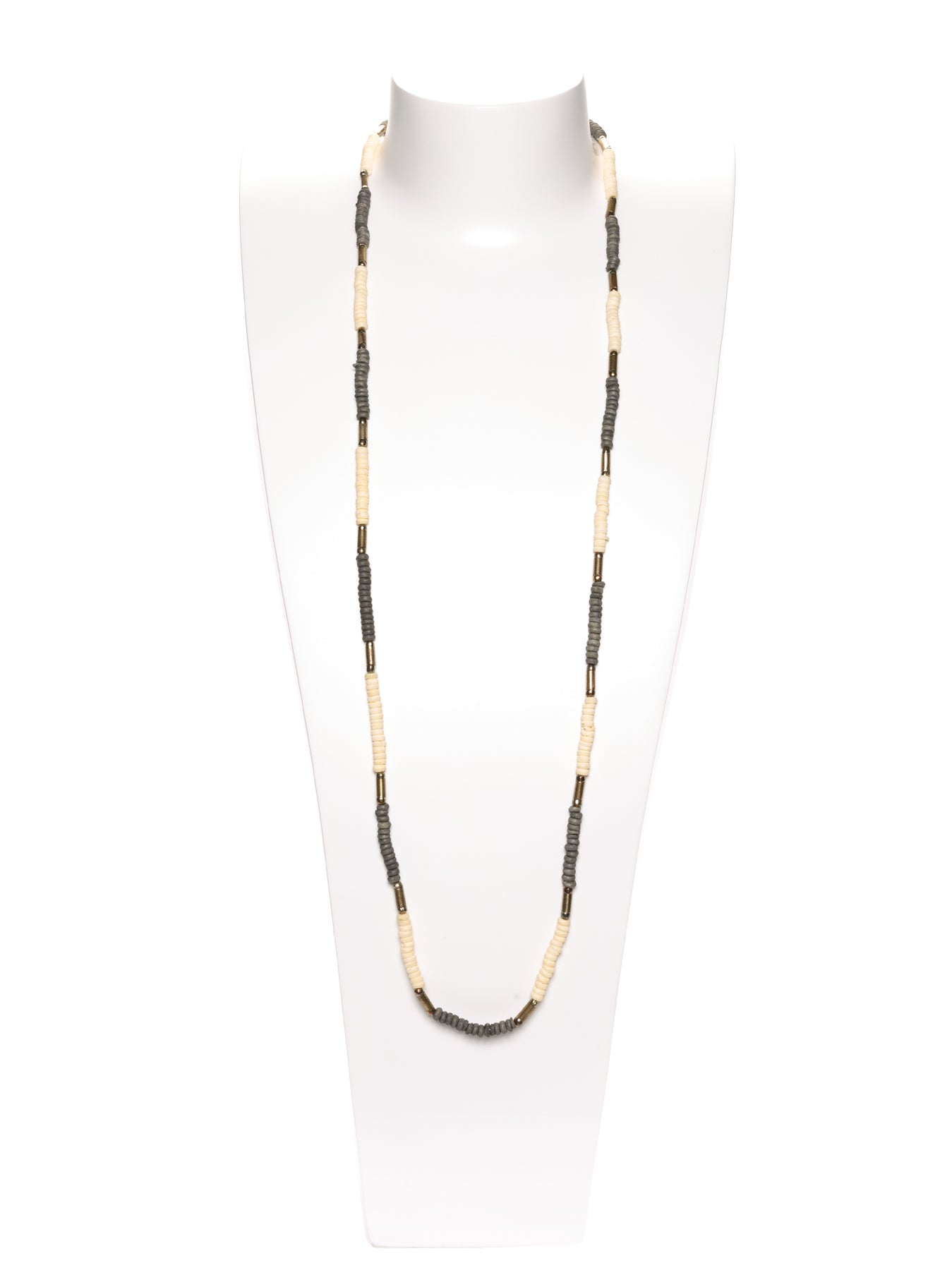 GERALDINE BREMER-WEILL - MANALI DESIGN - COLLIER - SAUTOIR - OS - PERLES - METAL ARGENTE - B LANC - GRIS
