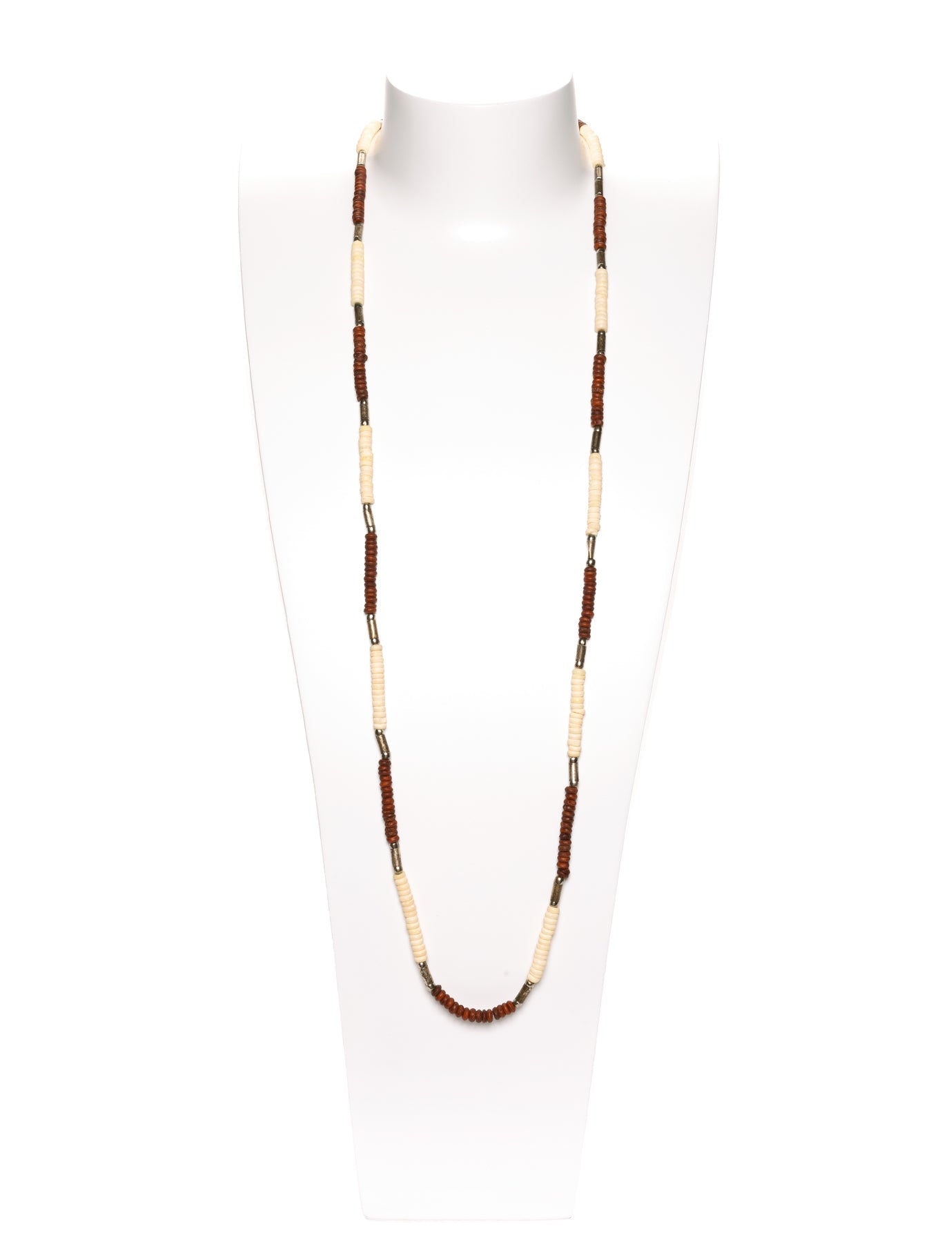 GERALDINE BREMER-WEILL - MANALI DESIGN - COLLIER - SAUTOIR - OS - PERLES - METAL ARGENTE - BLANC - CHOCOLAT