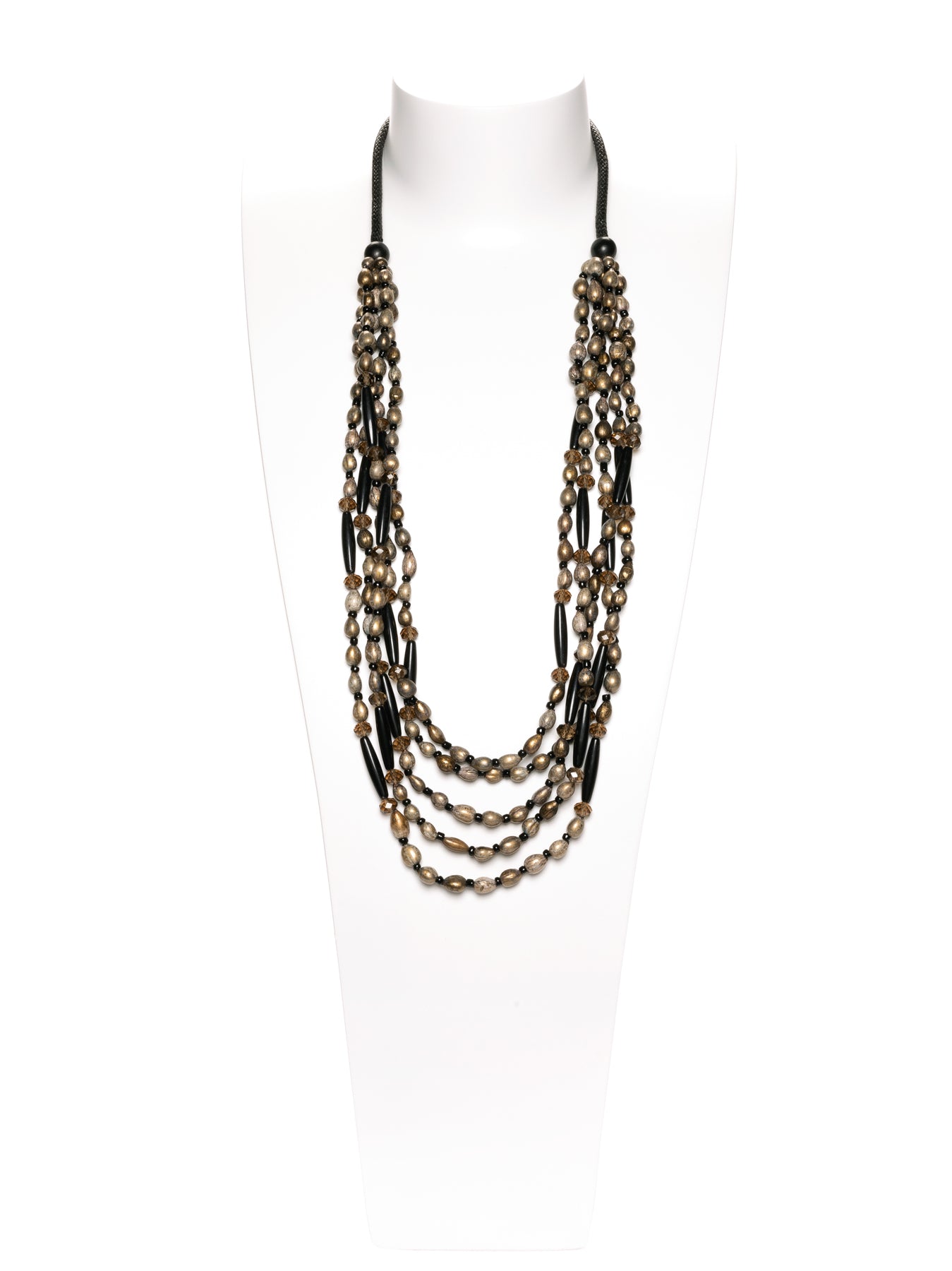 MANALI DESIGN-GERALDINE BREMER WEILL-COLLIERS-SAUTOIR-MULTI-RANGS-GRAINE DE PANIAS-PERLES DE VERRE-ETHNIQUE-BEIGE&NOIR-URBAINE