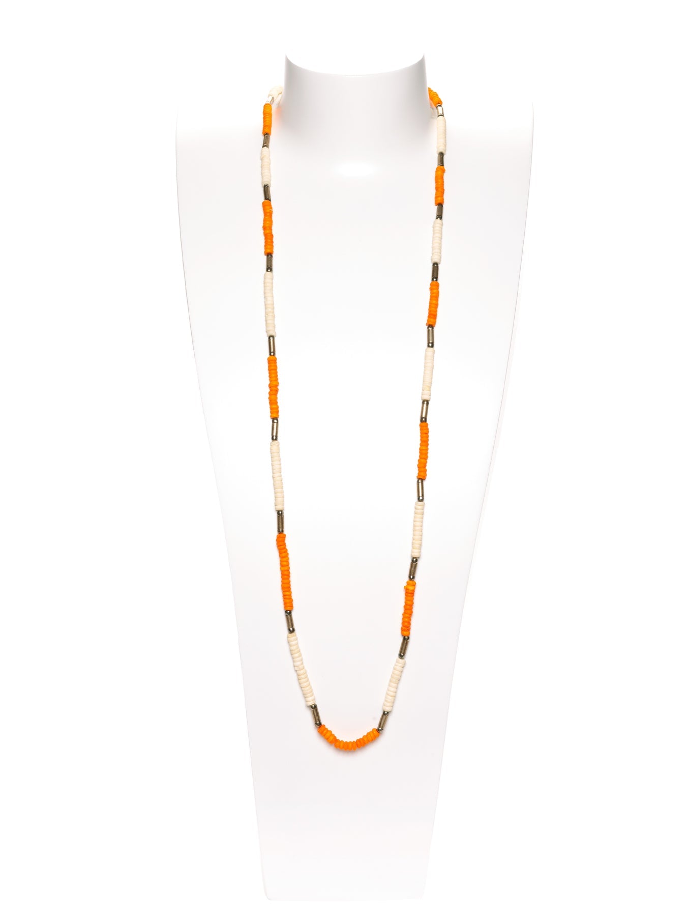GERALDINE BREMER-WEILL - MANALI DESIGN - COLLIER - SAUTOIR - OS - PERLES - METAL ARGENTE - BICOLORE - BLANC - ORANGE