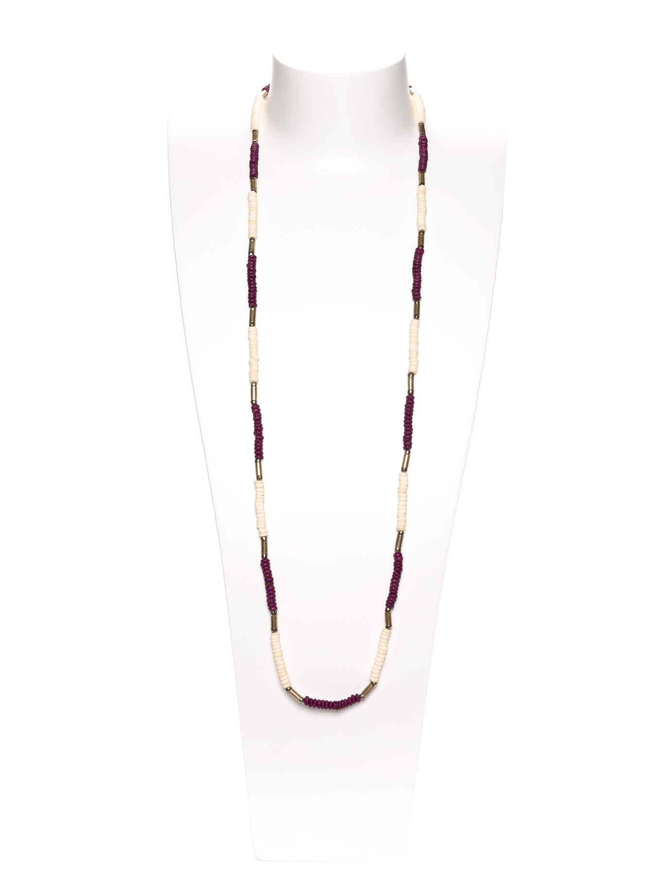 GERALDINE BREMER-WEILL - MANALI DESIGN - COLLIER - SAUTOIR - OS - PERLES - METAL ARGENTE - BLANC - VIOLET