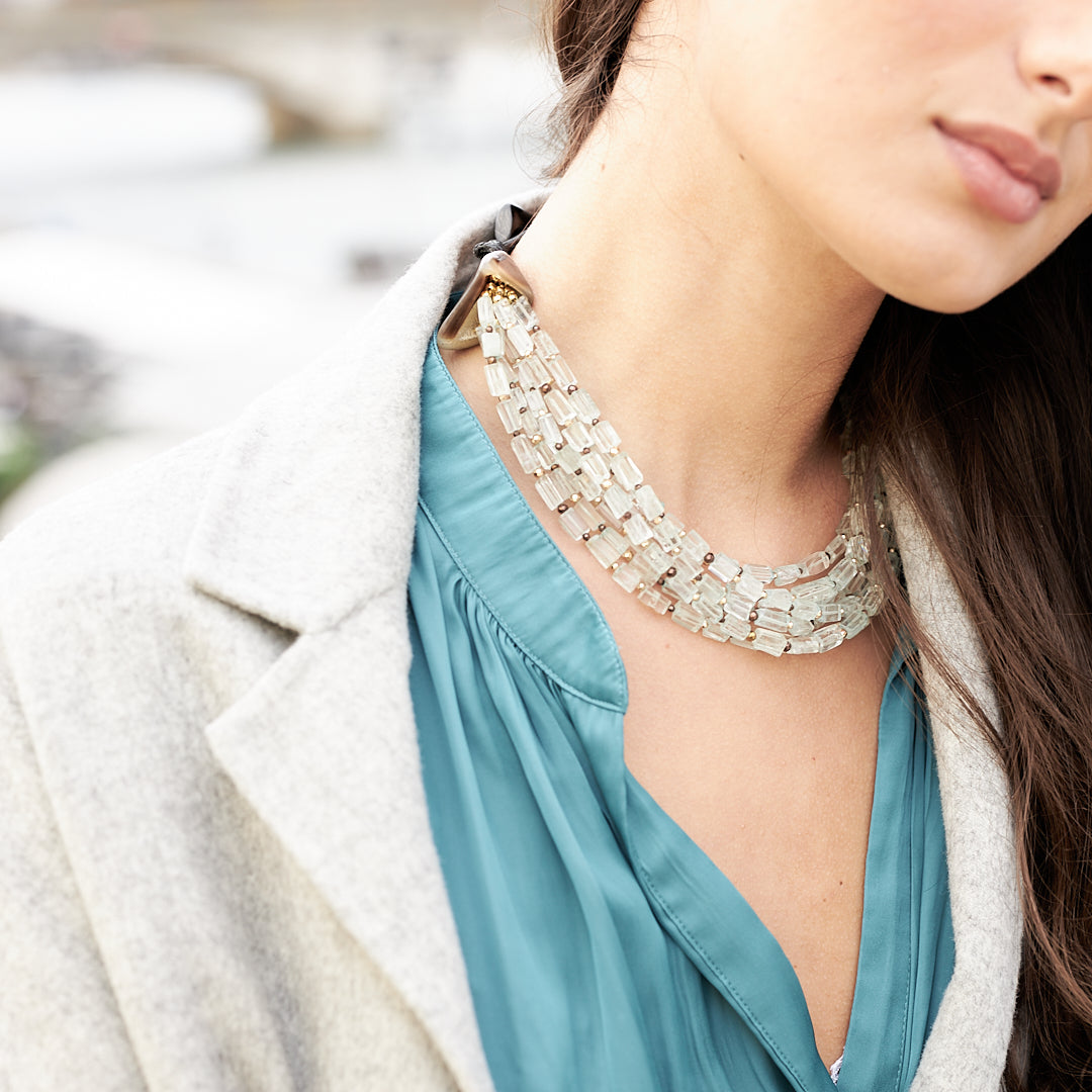 MANALI DESIGN-GERALDINE BREMER WEILL-RASDUCOU-CRYSTAL-PIERRES SEMI-PRÉCIEUSES-FERMOIR EN OS-MAILICE