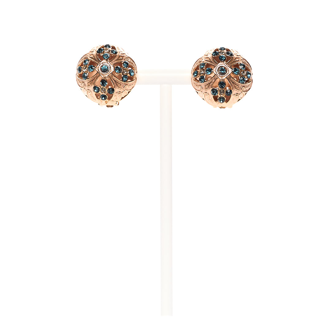 MANALI DESIGN-GÉRALDINE BREMER WEILL-CLIPS-5% D'OR-LAITON-CUIVRE-STRASS SWAROVSKI-BLEU-OR-BITHIAT