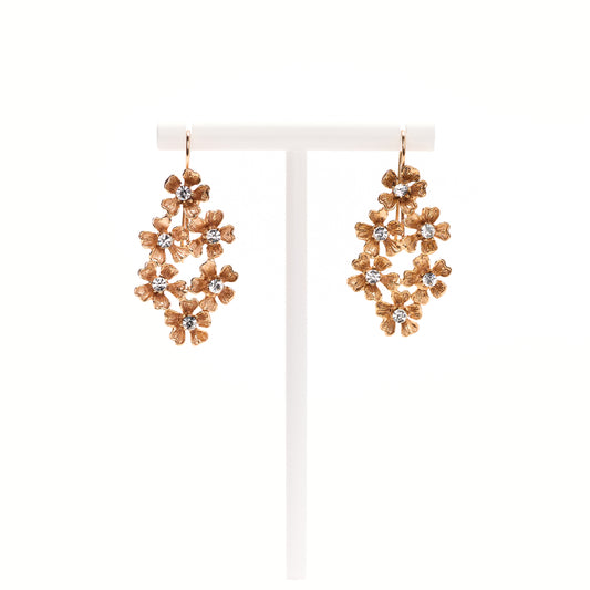 MANALI DESIGN-GERALDINE BREMER WEILL-BOUCLES D'OREILLE-PERCÉES-GRAPPES FLEURS-LAITON PLAQUÉ OR-CUIVRE-5% OR-STRASS SWAROVSKI-OR&CRYSTAL-BABYLONE